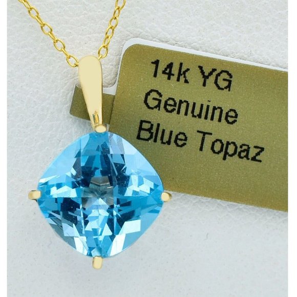 Genuine 4.30 Cts Blue Topaz Pendant 14K Gold